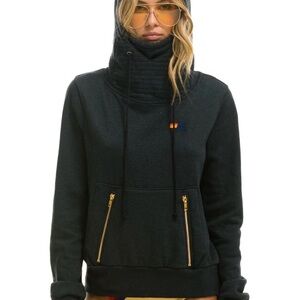Aviator Nation Black Pullover Hoodie with Gold Zippers